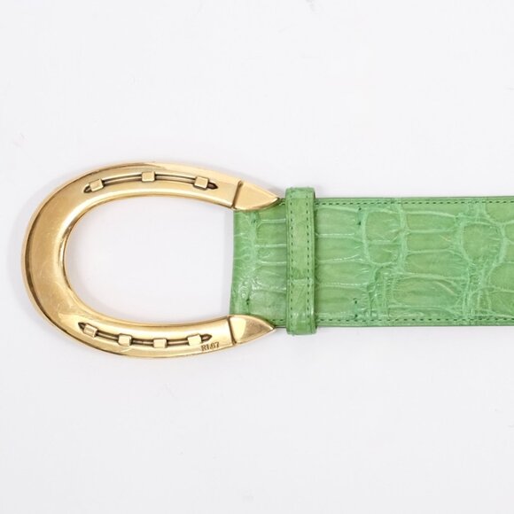 Ralph Lauren Collection Belt sz M alligator green gold horseshoe buckle main image 12